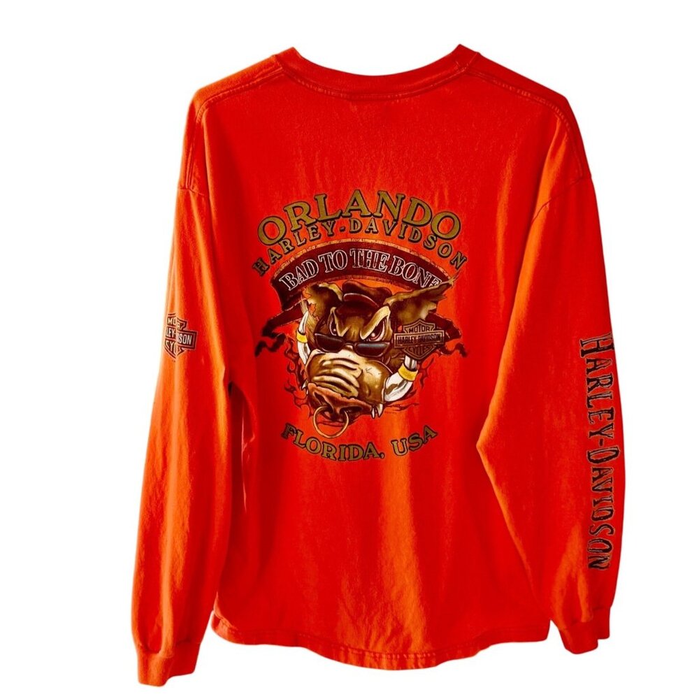 Harley-Davidson Orange Long Sleeve T-Shirt Orlando FL "Work Sucks Lets Ride" Men